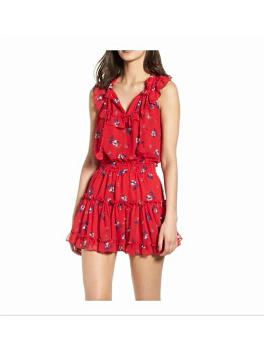 MISA Los Angeles Red Floral Print Milaya Mini Dress S